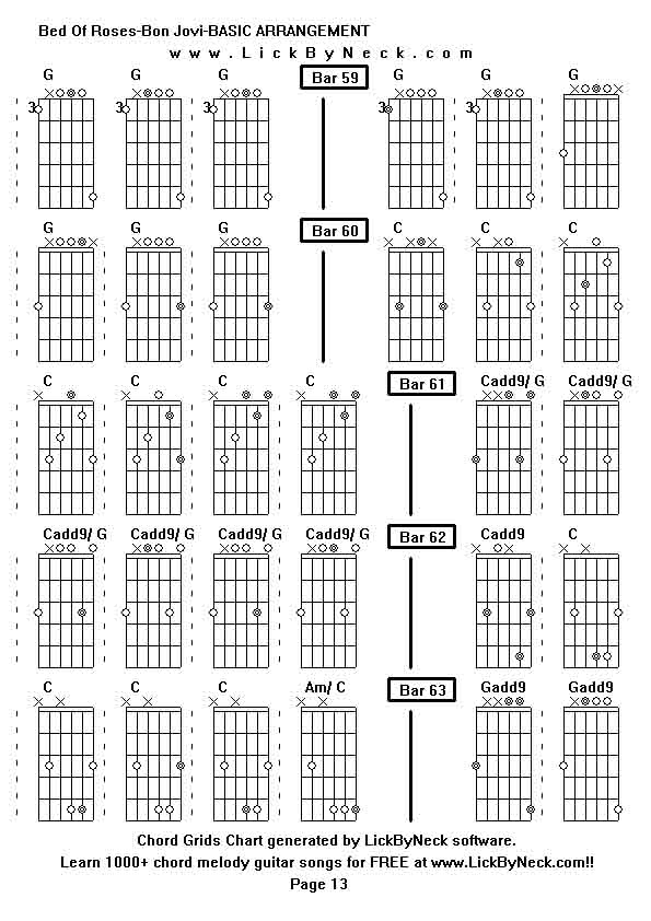 Chord Grids Chart of chord melody fingerstyle guitar song-Bed Of Roses-Bon Jovi-BASIC ARRANGEMENT,generated by LickByNeck software.